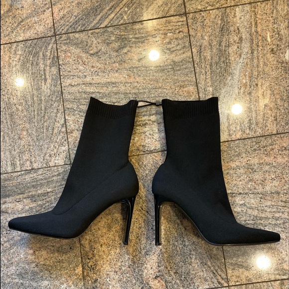 Zara HEELED SOCK-STYLE ANKLE STRETCHY BOOTS SQUARE TOE BLack NEW - Picture 8 of 12